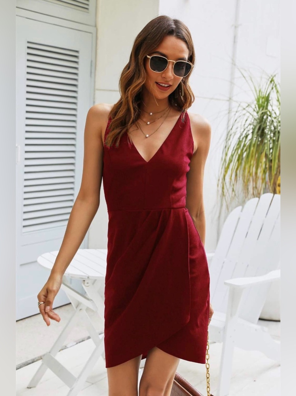 NWOT Manydress Wedding Guest Sleeveless V-Neck Cocktail Dress in Rich Burgundy